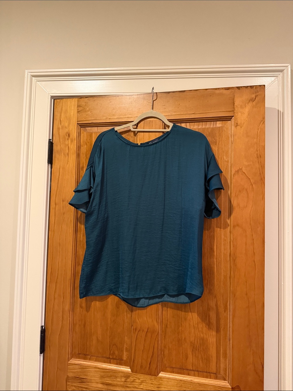 Women’s Teal Short Sleeve Ruffle-Sleeve Blouse